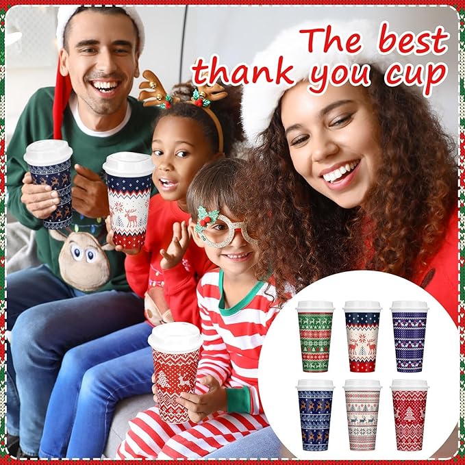 Pickmesh 12 Pack Christmas Coffee Cups Gifts Bulk 16 oz Reusable Coffee Cup Tumblers with Lid Plastic Cups Travel Mug Thank You Gifts for Women Coworkers Holiday Drinks - Bloomnest