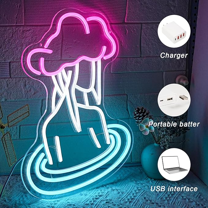 Lady Neon Signs for Wall Decor, Pink White Cloudy neon light LED Light Sign, USB Light Up Sign Neon with Dimmable Switch for Bedroom Birthday Party Decoration - Bloomnest