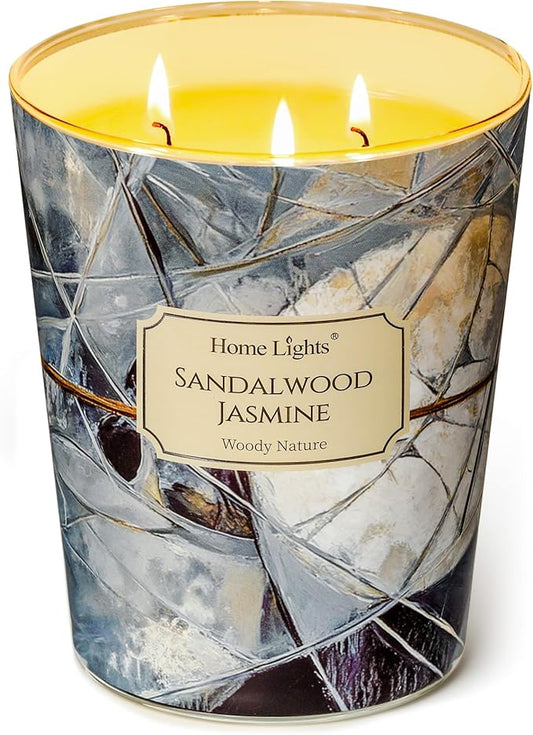 HomeLights Soy Wax Candles for Home Scented, 3-Wick Candles in Sandalwood Jasmine Scented, Industrial Chic Aromatherapy Candles Gift for Parties, Relaxing, 34oz - Bloomnest