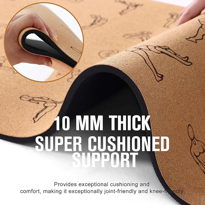 Premium Cork Yoga Mat 1/4 & 2/5 Inch Thick 72 x 26 in, Thick Cork and TPE Non Slip Yoga Mats for Women Men, Sweat Proof Eco-friendly, Great for Hot Yoga & Workouts - Bloomnest