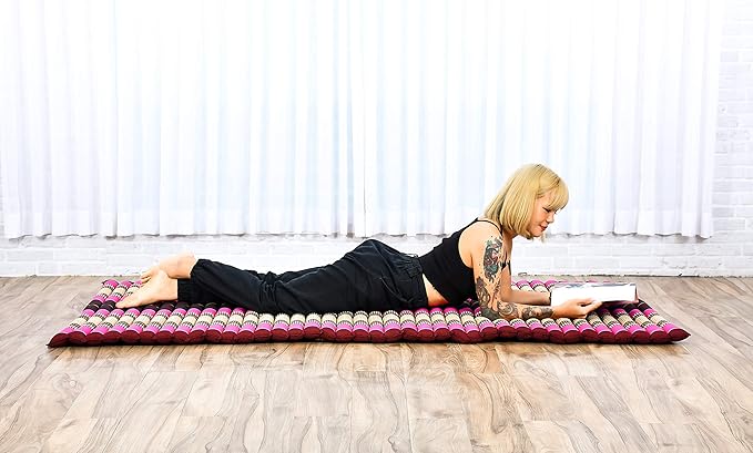 Leewadee - Kapok Roll Mat – Handcrafted Folding Sleep & Relaxation Mattress from Thailand, Ideal as Guest Bed, Camping Mat, Yoga Mat or Traditional Futon, 75 x 39 inches, Auburn Pink - Bloomnest