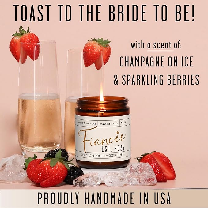 Fiance Gifts for Women, Engagement Gift - 'Fiancee Est. 2025' Soy Wedding Candle, w/Champagne on Ice - Infused w/Essential Oils I Engagement Gift for Her I Bridal Shower Gifts I 50Hr Burn, USA Made - Bloomnest