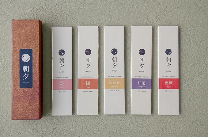 Asayu Japan Incense Gift Set - Floral Scent Collection - 1 Incense Holder, 20g Incense Sticks, 5 Floral Scents - 100% Made in Japan - for Yoga, Zen Meditation & Relaxation