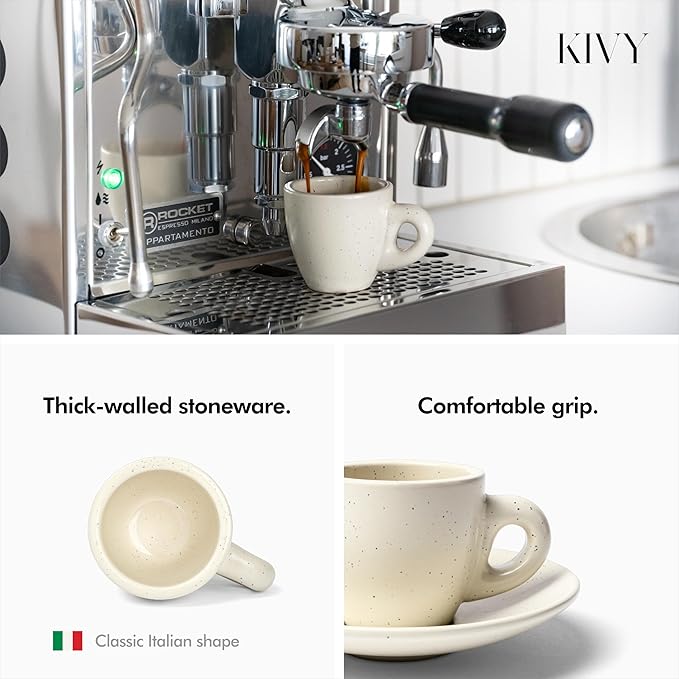 KIVY 3 oz Espresso cups set of 4 - Thick walled stoneware espresso cup set - Italian style espresso cups and saucers - Demitasse cups set of 4 - Coffee mugs - Demitasse cups and saucers sets - Bloomnest