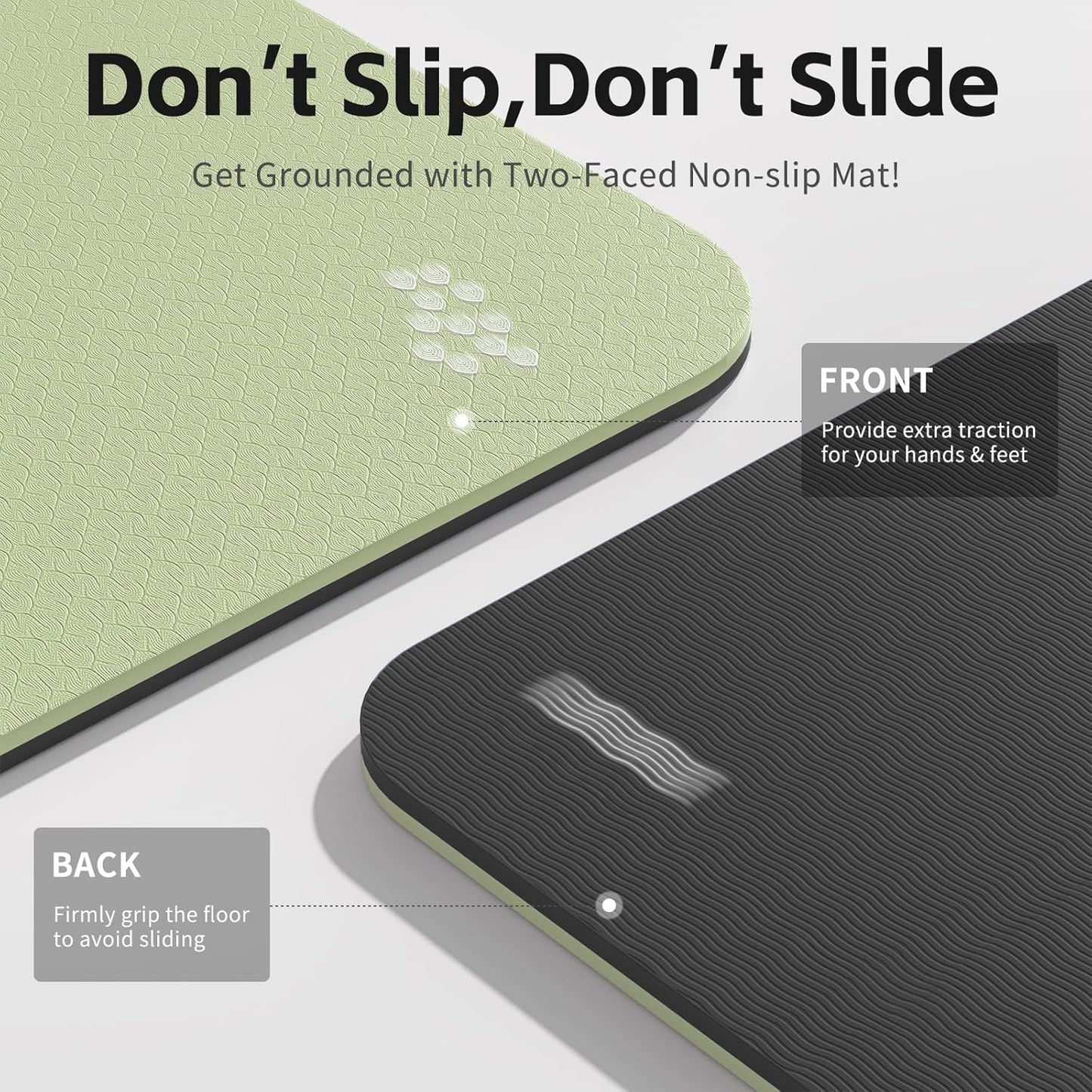 Yoga Mat 8mm Super Thick TPE Fitness Mat | SGS Certified | Non-Slip, Odorless & Tear-Resistant | Unisex with Strap | for Yoga, Pilates, Meditation & （Green&Black）