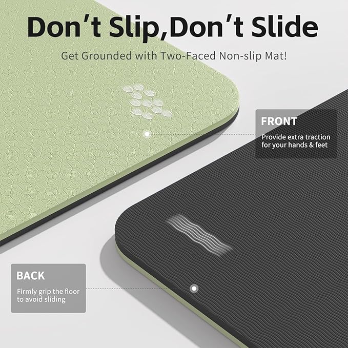 Yoga Mat 8mm Super Thick TPE Fitness Mat | SGS Certified | Non-Slip, Odorless & Tear-Resistant | Unisex with Strap | for Yoga, Pilates, Meditation & （Green&Black） - Bloomnest