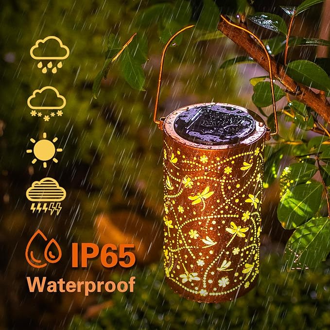 2 Pack Dragonfly Solar Lanterns Outdoor Waterproof Hanging Solar Lights Dragonfly Gifts for Women Men Metal Decorative LED Lights for Garden Decor,Yard,Patio,Lawn,Tabletop,Pathway,Landscape - Bloomnest