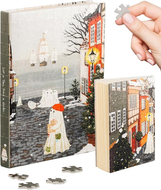 PieceRelax A5 Puzzle Journal for Adults, 300 Piece Plastic Jigsaw Book Cover (Includes Notebook) - Katherine Blower - Harbor’s First Snow, Unique Gift [YA1074] - Bloomnest