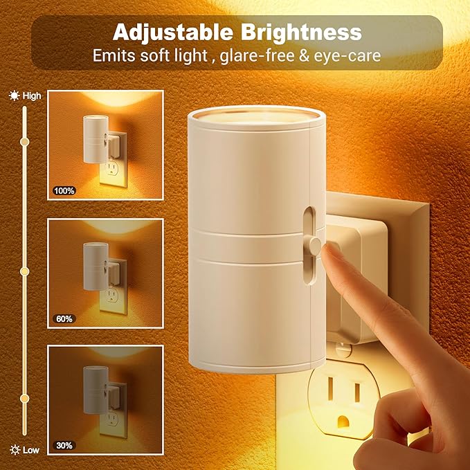 Amber Night Lights Plug into Wall, Dimmable Night Light Plug in, Modern Night Lights Auto On/Off, Amber Night Light 2000K, 0-100LM Adjustable Brightness Nightlight for Hallway Bedroom, 2 Pack - Bloomnest
