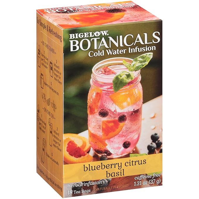 Bigelow Botanicals Cold Water Infusion Blueberry Citrus Basil Tea Bags 18 Count Box (Pack of 3), Herbal Infusion, Caffeine Free, 54 Tea Bags Total - Bloomnest