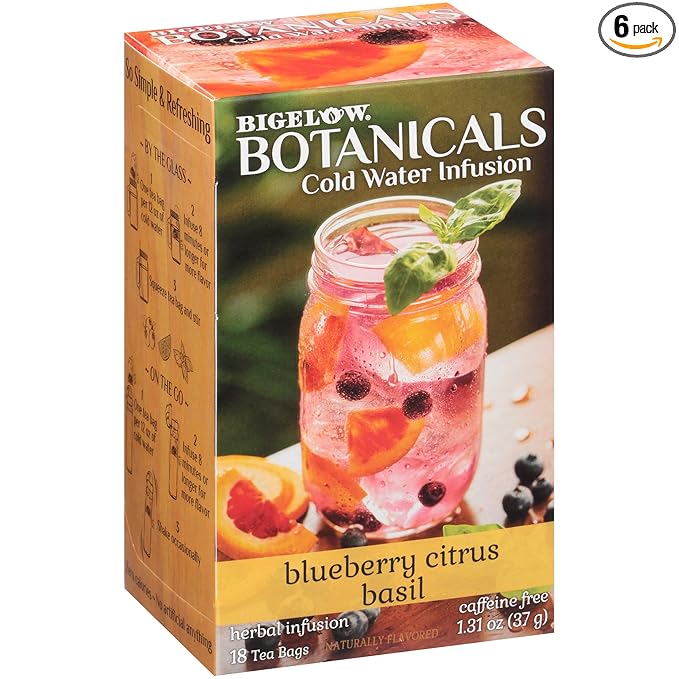 Bigelow Botanicals Cold Water Infusion Blueberry Citrus Basil Herbal Tea, Caffeine Free Tea with Blueberry Citrus Flavor, 18 Count Box (Pack of 6), 108 Total Tea Bags - Bloomnest