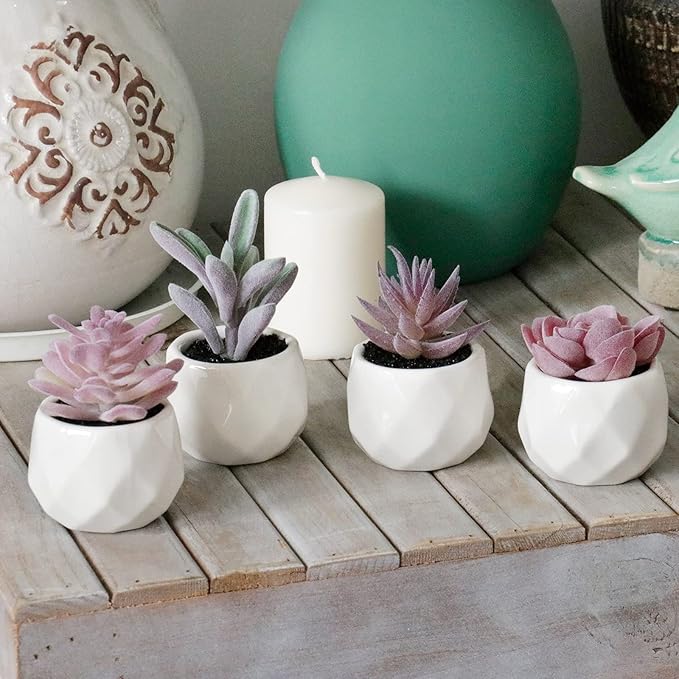 Tiita Purple Artificial Faux Succulents in Pots, Mini Purple Fake Plants for Women Desk, Small Realistic Faux Succulents for Home Office Accessories Window Sill Bathroom Bedroom 4 Set - Bloomnest