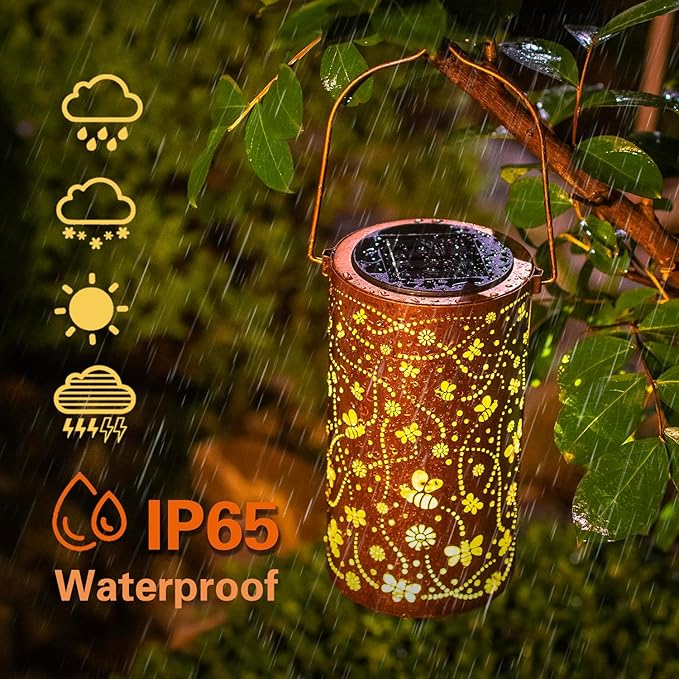 Bee Solar Lanterns Outdoor Waterproof Hanging Solar Lights Bee Gifts for Women Men Metal Decorative LED Bee Lanterns for Garden Decor,Yard,Patio,Lawn,Tabletop,Pathway,Landscape - Bloomnest