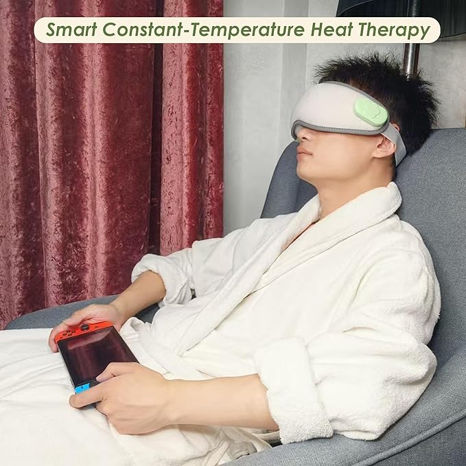 Smart Mugwort Steam Eye Massager with Heat and Cooling, Herbal Relief for Eye Fatigue, Migraines, Dry Eyes, Dark Circles, Rechargeable Heated Eye Mask, Sleep Mask Improve Sleeping Quality