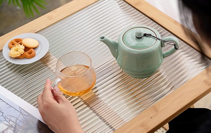 Teapot with Infuser Ceramic Tea Pot with Removable Stainless Steel Fliter for Loose Tea 15.80 OZ/450ml (1-2cups) Teapots for Tea Coffee Milk for Office Home Men Women as Gift(Pink Cyan) - Bloomnest