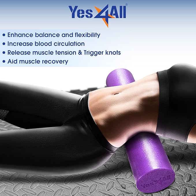 Yes4All Medium Firm Round PE Foam Roller 12, 18, 24, 36 Inches for Pilates, Yoga, Stretching, Balance & Core Exercises - Bloomnest
