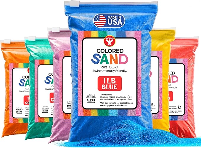 Hygloss Colored Sand for Crafts - 6 Assorted Colors Bags - 1 lb Vibrant Colorful Fine Sensory Play Sand Art Kits for Kids - Classroom Activities for Children 3 4 5 6 7 8 9 10 11 12 - Safe for Ages 3+ - Bloomnest