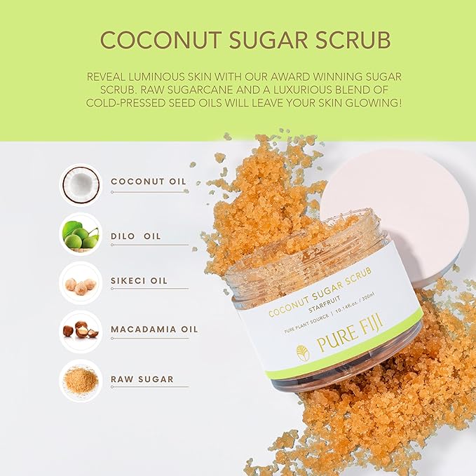 Pure Fiji Coconut Sugar Body Scrub, Starfruit (10.14 Oz /300ml) - Bloomnest