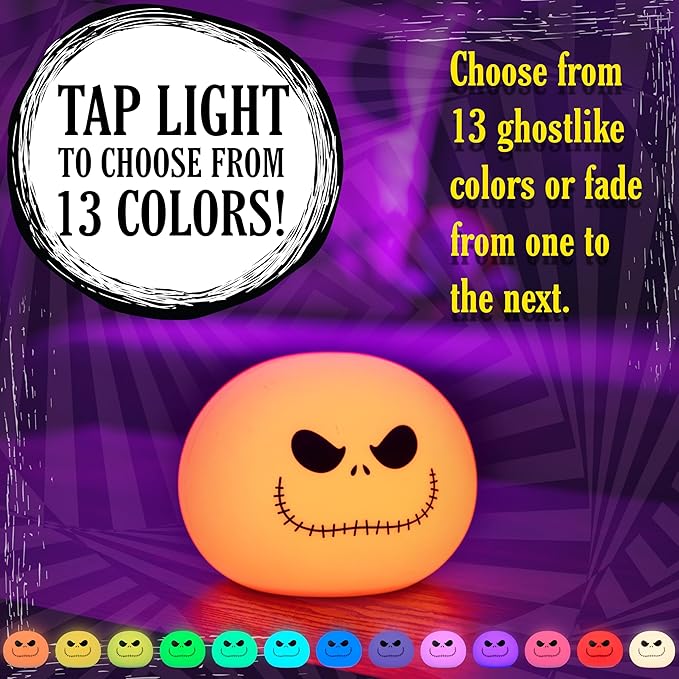 Disney Jack Skellington Squishy Light - Color-Changing Night Light for Kids & Adults, USB/Battery Operated Dimmable Lamp, Halloween & Christmas, Perfect for Bedroom, Playroom, Living Room (82503) - Bloomnest