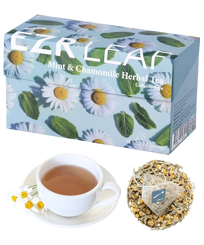EZR Leaf Mint & Chamomile Herbal Tea 20 Pyramid Tea Bags 1.4 Once with Lemongrass Mint Leaves Caffeine Free Decaf Blend Natural Relaxing,Wellness Gift-Ready - Bloomnest