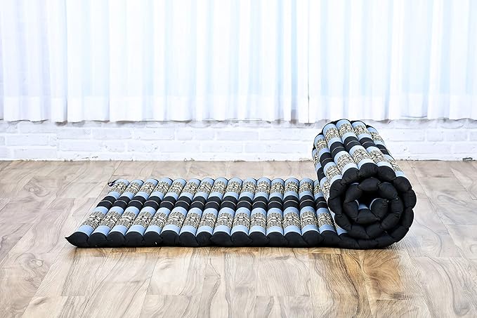 Leewadee - Foldable Floor Mattress - Japanese Roll Up Futon -Trifold Tatami Mat- Guest Floor Bed - Camping Mattress - Thai Massage Mat, Kapok Filled, 75 x 39 inches, Blue - Bloomnest