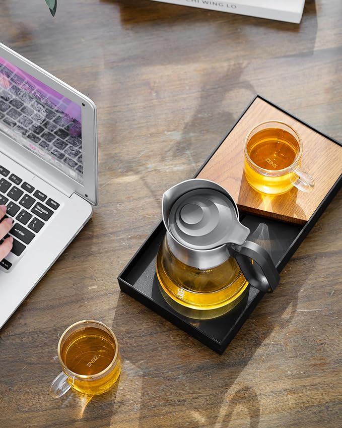 ZENS Design Glass Teapot with Infuser with 2 Cups, 23oz Small Loose Leaf Steeper Pot with Stainless Steel Spout for Hot Tea Diffusers, Oval Handle Clear Tea Infusers Pot for Tea Lovers Gifts - Bloomnest