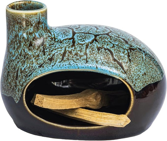 Palo Santo Holder Ceramic Incense Burner for Palo Santo Sticks, Cone and Sage Burning, Mini Chiminea Incense Burner Holder for Yoga Spa Aromatherapy Meditation, Home Office Decor (Color1) - Bloomnest