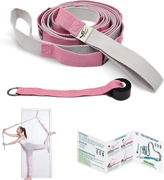 HiRui Stretching Strap Yoga Strap with Door Anchor, 14-Loops Non-Elastic Stretch Straps for Physical Therapy, Pilates, Dance, Gymnastics | Stretch Band with Workout Guide for Women & Men - Bloomnest