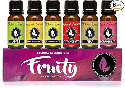 Eternal Essence Oils Fruity Set of 6 Premium Fragrance Oils - Includes Apple, Mango Madness, Honeydew Melon, Strawberry, Pear, and Grapefruit Scented Oil - 10ML - Bloomnest