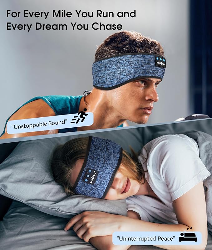 MUSICOZY Sleep Headphones Bluetooth 5.4 Headband, Wireless Earphones Music Sleep Earbuds Sleeping Eye Mask with HD Stereo Speakers for Workout Running Travel Yoga, Ideal Gifts (Blue) - Bloomnest