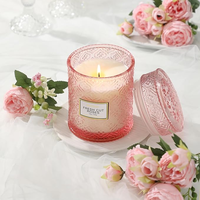Rose Scented Candles,Pink Candles Gifts for Women, Luxury Large Decorative Candle in Glass, 19oz Natural Soy Wax for Home - Bloomnest