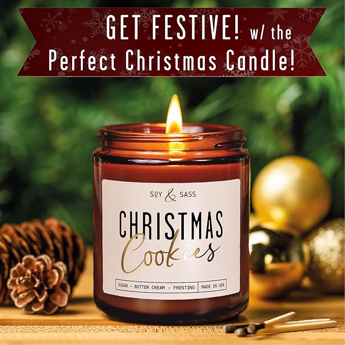 Christmas Cookie Candle, Cookie Candle – ‘Christmas Cookies’ Soy Candles, w/Sugar, Butter & Vanilla - Infused with Essential Oils I Christmas Candles I 9oz, 50Hr, Made in USA - Bloomnest