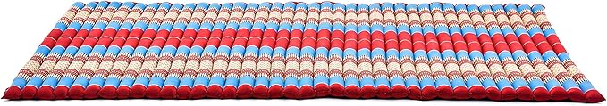Leewadee - Kapok Roll Mat – Handcrafted Folding Sleep & Relaxation Mattress from Thailand, Ideal as Guest Bed, Camping Mat, Yoga Mat or Traditional Futon, 75 x 39 inches, Blue Red - Bloomnest