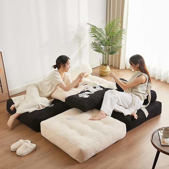 35.4x33.5 Inch Floor Pillow, Large Round Floor Cushion with Removable Washable Cover - Ultra Soft Plush Filling for Adults, Kids, Lounge, Bedroom, Reading Nook, Meditation, Corduroy, Black