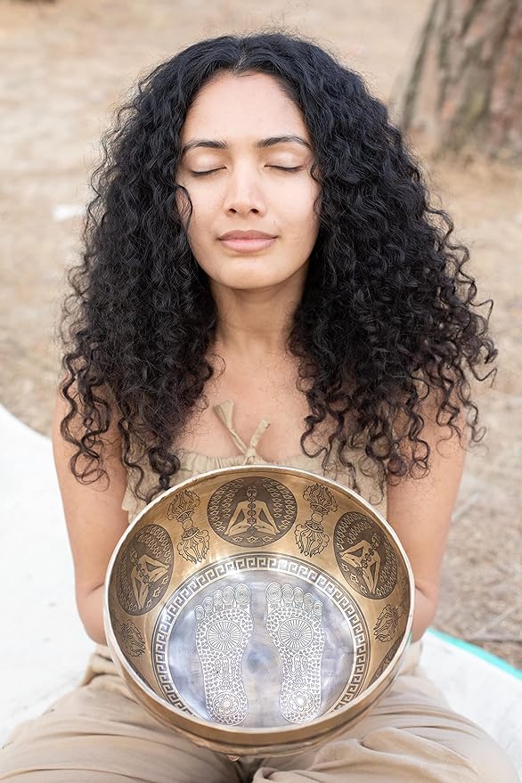 Large Tibetan Singing Bowl Set - 8.5" Master Healing Grade For Sound Bath Chakra 7 Metal Meditation Yoga By Himalayan Bazaar - Bloomnest