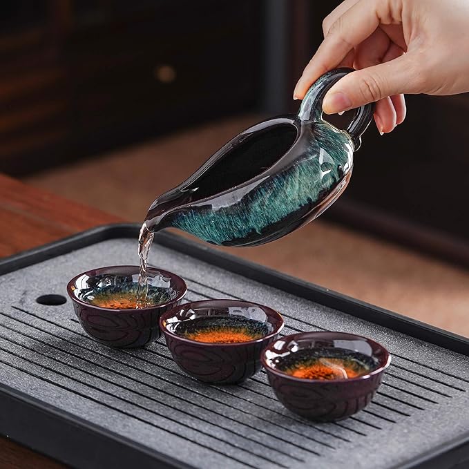 Ceramic Teapot with Infuser Semi Automatic Tea Set Magic Teapot with 8 cups Gradient Color (Gradient Dragon- B) - Bloomnest