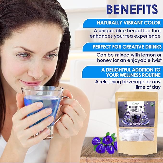 Nhat Anh Farm - Premium Butterfly Pea Tea Bags - Dried Butterfly Pea Flower Tea Bags - 40 Teabags, 2.5g/bag), 100% Natural & Pure/Sugar/Caffeine/Gluten Free. Good For Your Health - Bloomnest