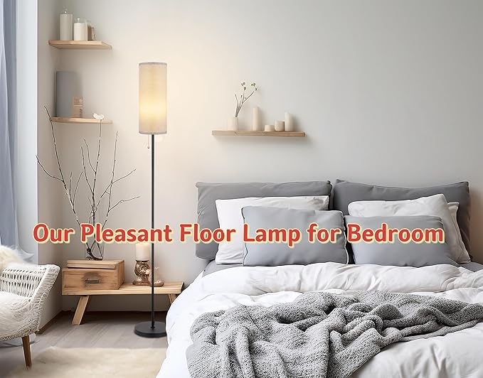 Floor Lamp for Living Room, Modern Standing Lamps with Lampshade, Minimalist Tall Lamp with Chain Switch for Living Room, LED Bulb Included (Gray Shade) - Bloomnest