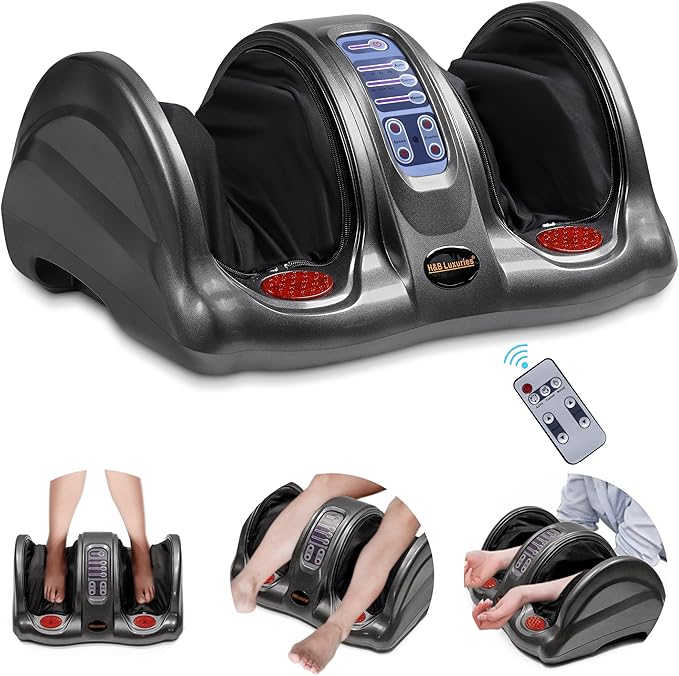 H&B Luxuries Shiatsu Foot Massager Machine with Remote Controller, Kneading and Rolling Home Massagers for Feet, Ankle, Calf, Leg, Ideal for Men, Women, Father, Mom Parents and The Elderly, Gray