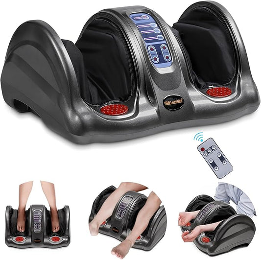 H&B Luxuries Shiatsu Foot Massager Machine with Remote Controller, Kneading and Rolling Home Massagers for Feet, Ankle, Calf, Leg, Ideal for Men, Women, Father, Mom Parents and The Elderly, Gray