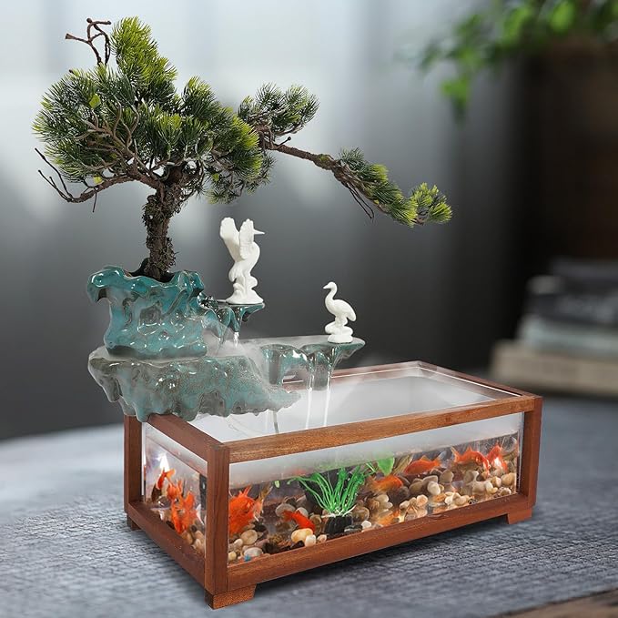 Water Fountain, Antique Indoor Desktop Water Fountains, Illuminated Waterfall with Atomizer, Tabletop Decor for Home, Office, Bedroom Desk Decoration - Bloomnest