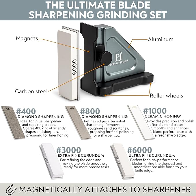 ORIGINAL ADJUSTABLE ROLLING KNIFE SHARPENER KIT: Adjustable Height, 30 Angle Options, 5 Removeable Whetstone Plates, Leather Strop with Travel Case - Kitchen Knife Sharpener - Bloomnest