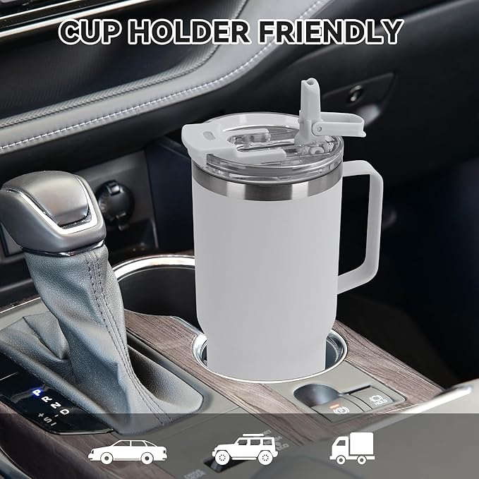 30oz Tumbler with Handle, Insulated Leak Proof Coffee Travel Mug with Straw Lid Double Wall Stainless Steel Vacuum Tumblers Metal Cup Keep Hot and Iced Drink for Gym, Office, Camping, White 1 Pack - Bloomnest