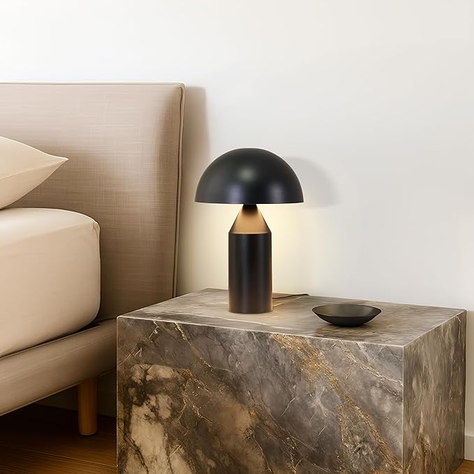 Brightech Venus 14" Globe Table Lamp – Modern Mid-Century Lamp with Golden Metal Shade – Nightstand, Bedside, Desk & Accent Table Lighting for Bedroom, Living Room & Office Décor - Black - Bloomnest