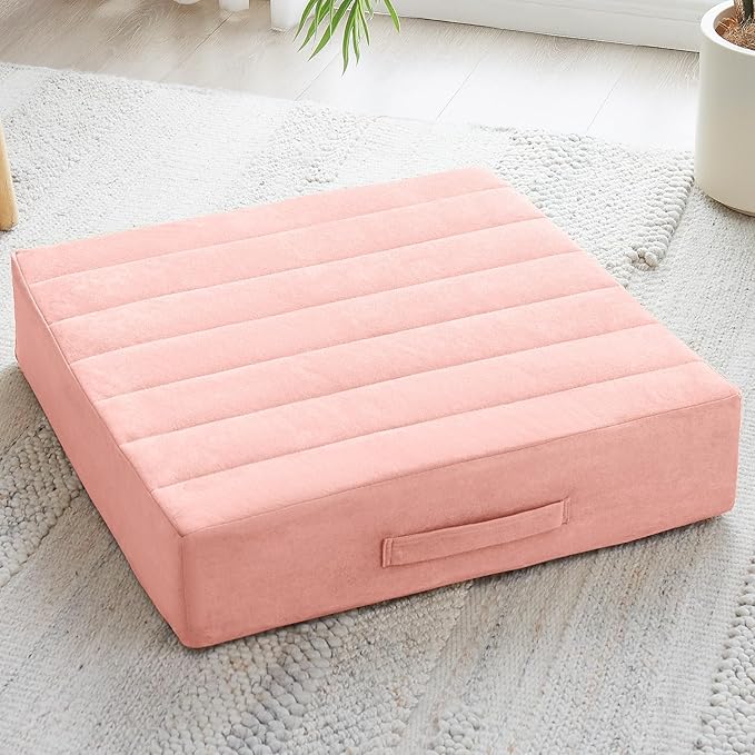 Floor Pillow - PinkJKMAX 22 inches Floor Pillow for Adults - Large Meditation Cushion with Thick Foam - Premium Outdoor Square Floor Cushion Seat - Yoga Pillow for Sitting On Floor - Pink - Bloomnest