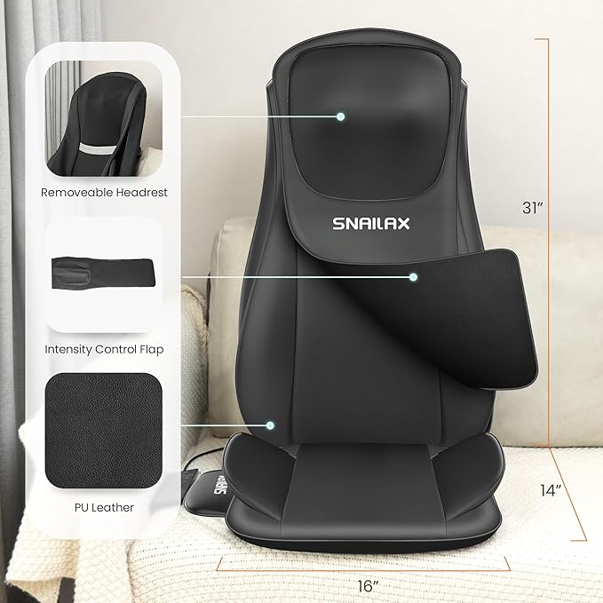 Snailax Shiatsu Neck Back Massager with Heat, Massage Chair Pad with Compression, Height-Adjustable Neck Massage Rollers Chair Seat Massager, Gifts for Men, Women - Bloomnest