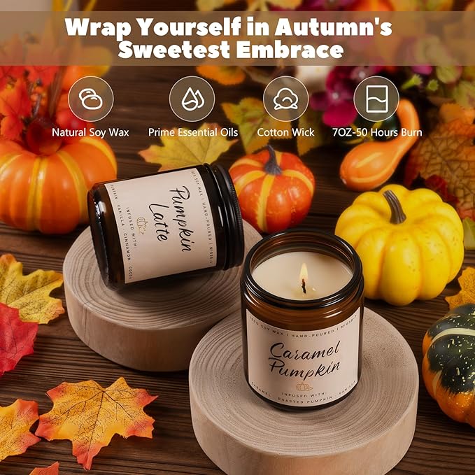 Auelife Fall Scented Candles - Pumpkin Candle Set of 6 | Ginger, Apple, Cake, Caramel, Latte & Spiced Pumpkin Soy Candles | Autumn Candle for Home Décor & Gifts for Women, Cozy Fall Aromatherapy - Bloomnest
