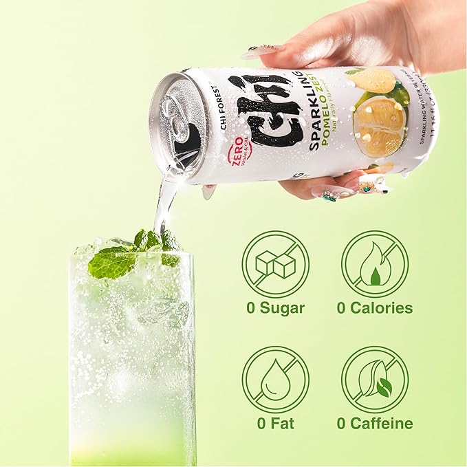 CHI FOREST Pomelo Sparkling Water Beverage, Zero Sugar Drinks, Zero Artificial Flavor, 11.16 fl oz Cans (Pack of 24) - Bloomnest