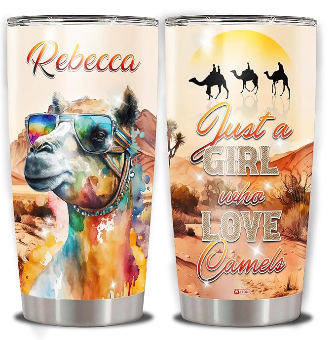 WAZONE Personalized Tumbler With Name 20oz 30oz Just A Girl Who Loves Camels Cute Animal Print Travel Coffee Mug Insulated Cup Stainless Steel Christmas Birthday Customized Gifts For Girls - Bloomnest