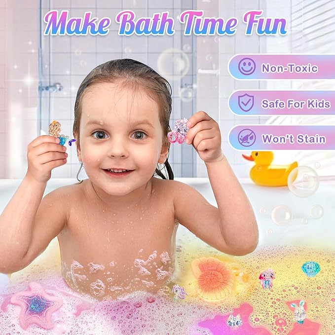 Mermaid Bath Bombs for Kids with Surprise Toys Inside, 8 Pcs Organic Natural Bubble Bath Bombs for Girls,Christmas Birthday Gift for 3 4 5 6 7 8 Year Old Girl,Princess Bath Bomb Kit with Mermaid Toys - Bloomnest